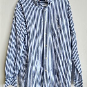 Chaps Blue and White Striped Casual Shirt